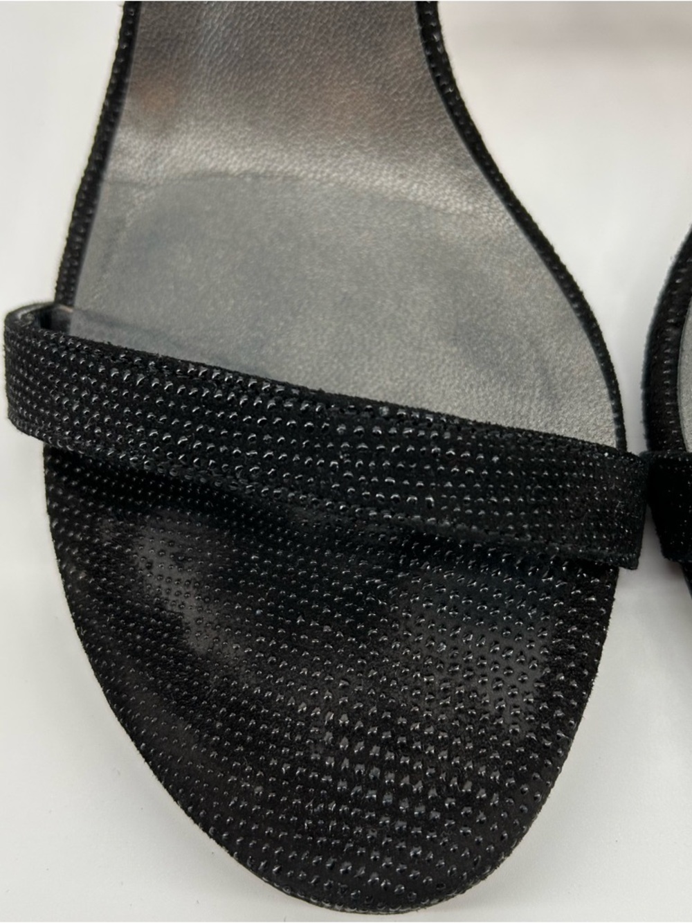 Stuart Weitzman "Nudist" Black Sparkle Ankle-Strap Heels - Picture 3 of 7